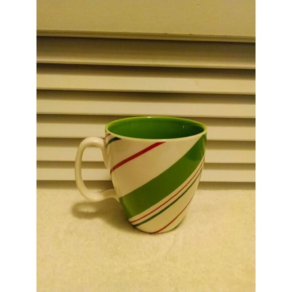 Starbucks White Green Red Stripe 2007 Holiday Christmas 12 oz Coffee Mug Cup - Picture 1 of 5